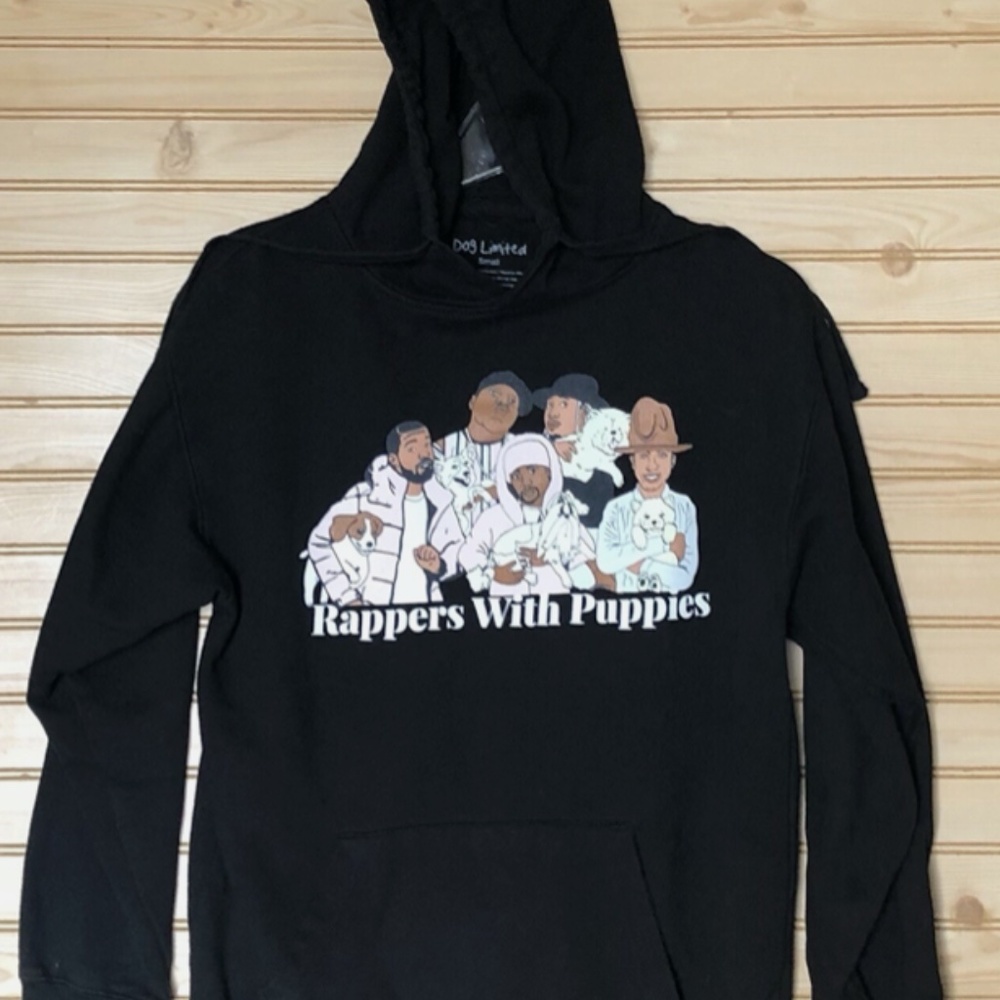 Dog Limited Rappers With Puppies Black Graphic Print Hoodie Sweatshirt Women's S